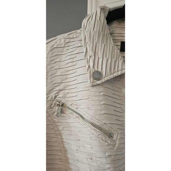 Dennis Basso Womens 20W Faux Leather Moto Jacket White Textured Full Zip - Picture 5 of 10